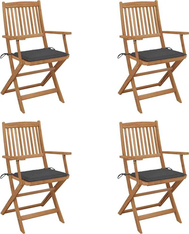 vidaXL Scaune grădină pliabile cu perne, 4 buc., lemn masiv de acacia
