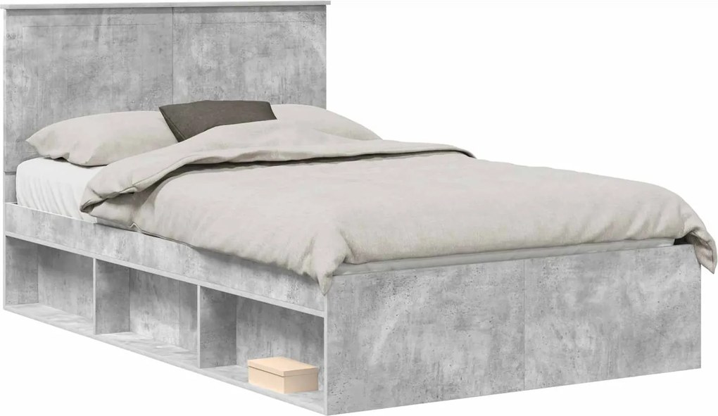 vidaXL Cadru de pat cu headboard Beton 120 x 200 cm Lemn de pin masiv