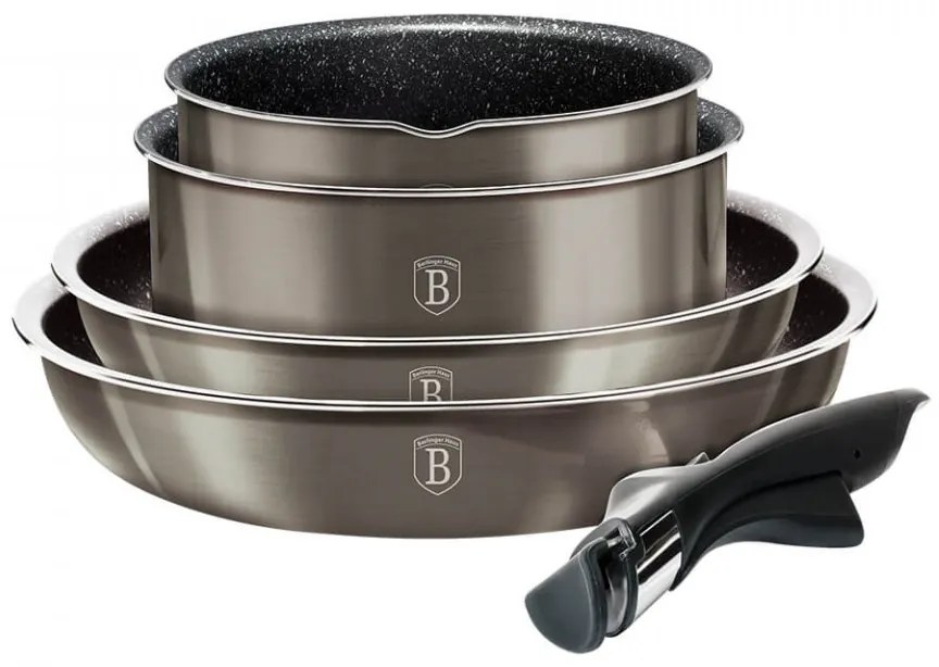 Set oale si tigai marmorate cu maner detasabil (9 piese) din aluminiu forjat Carbon Metallic Line Berlinger Haus BH 6148