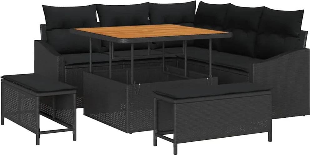 vidaXL Set de canapele pentru grădină cu pernă 8 pcs Negru poliratan