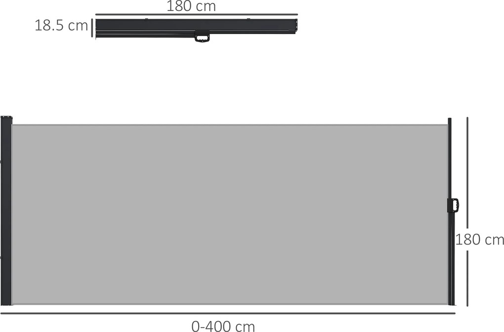 Outsunny Paravan Lateral Retractabil cu Mâner din Metal, Aluminiu și Poliester, 400x180 cm, Gri Deschis | Aosom Romania