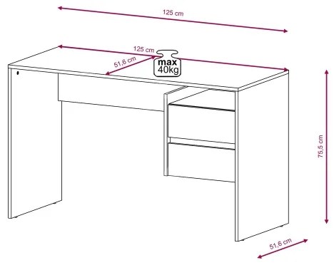 Birou MARLO cu sertare, stejar artisan/alb