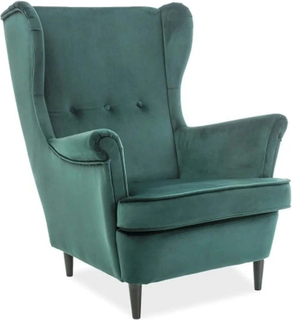 Fotoliu LORD, stofa catifelata verde - Bluvel 78/wenge, 82x92x101 cm