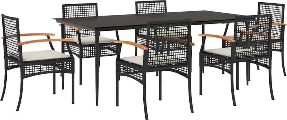 vidaXL Set mobilier de grădină cu perne, 7 piese, negru, poliratan