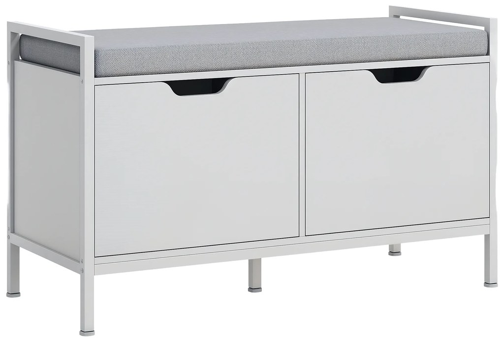 HOMCOM Banchetă Dulap pentru Pantofi cu 2 Compartimente și Pernă, Dulap Pantofi pentru Hol, 84x35x50 cm, Alb | Aosom Romania
