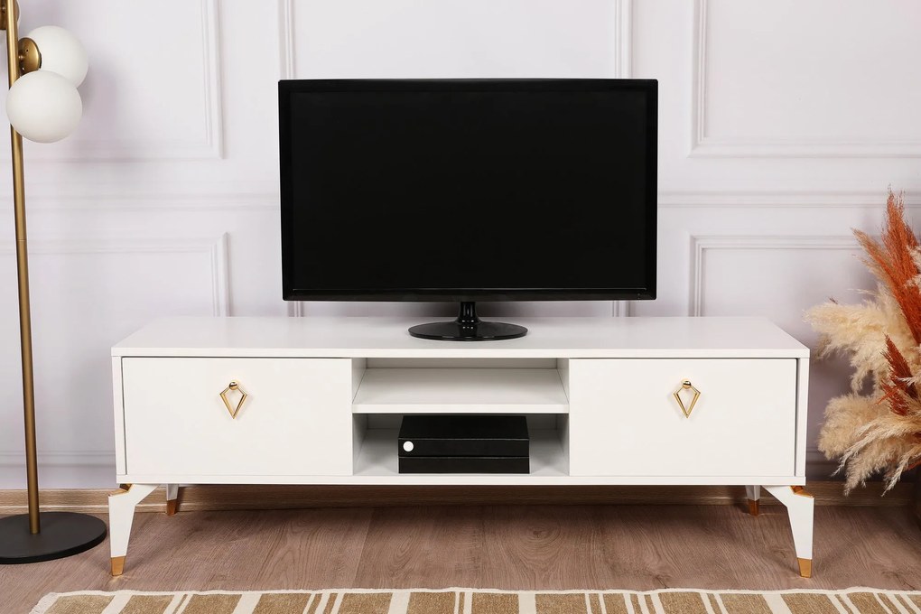 Comoda TV Posh, Alb - Maro inchis, 143 x 47 x 40 cm