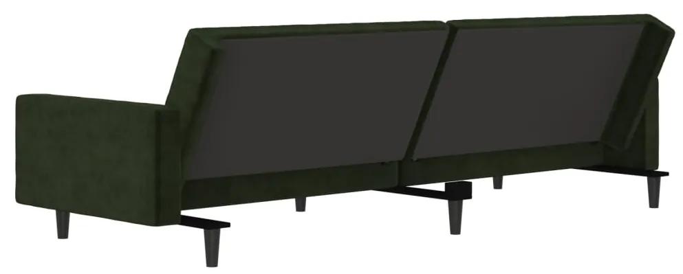 Canapea extensibila cu taburet, 2 locuri, verde inchis, catifea Verde inchis, Cu suport de picioare