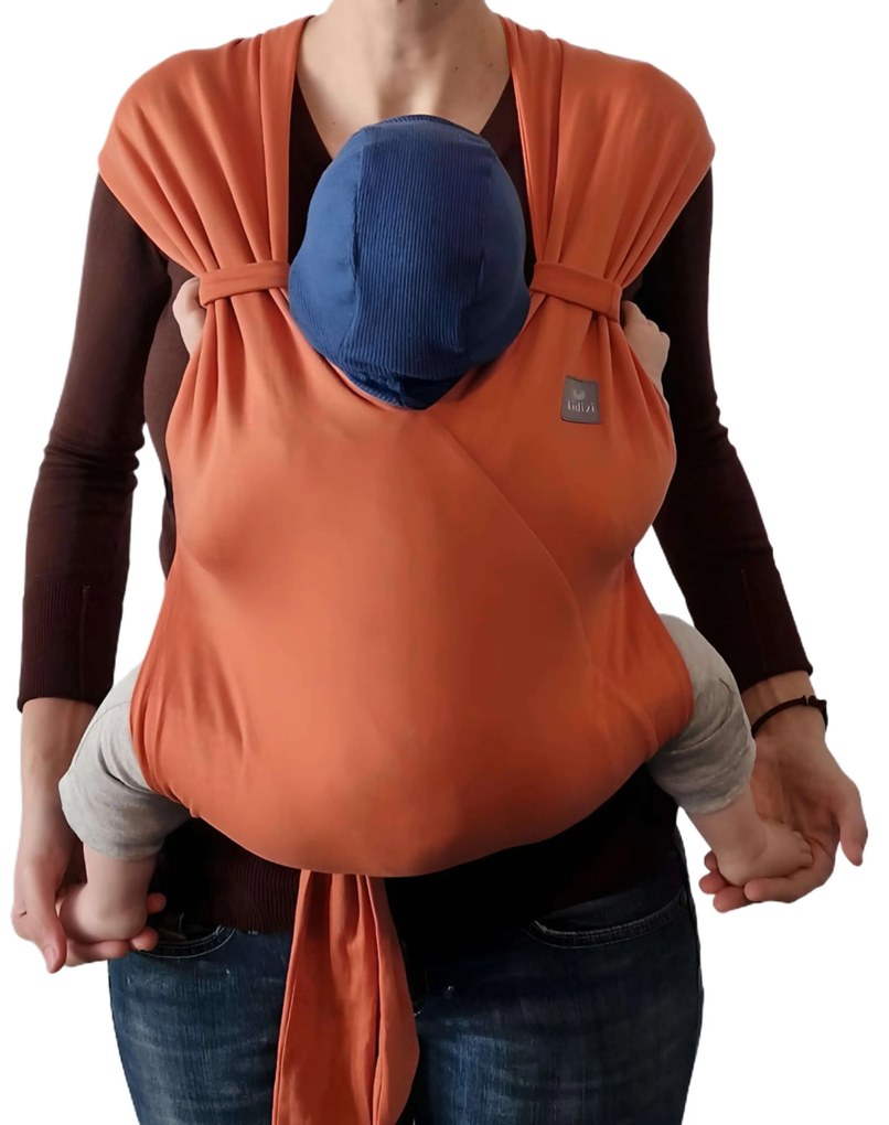 Sistem de purtat ergonomic pentru bebelusi Kidizi Wrapado Orange, 3,5-12 kg, bumbac 100%