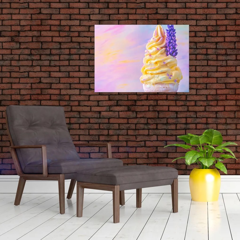 Tablou pe sticlă - Înghețată cu lavandă (70x50 cm)