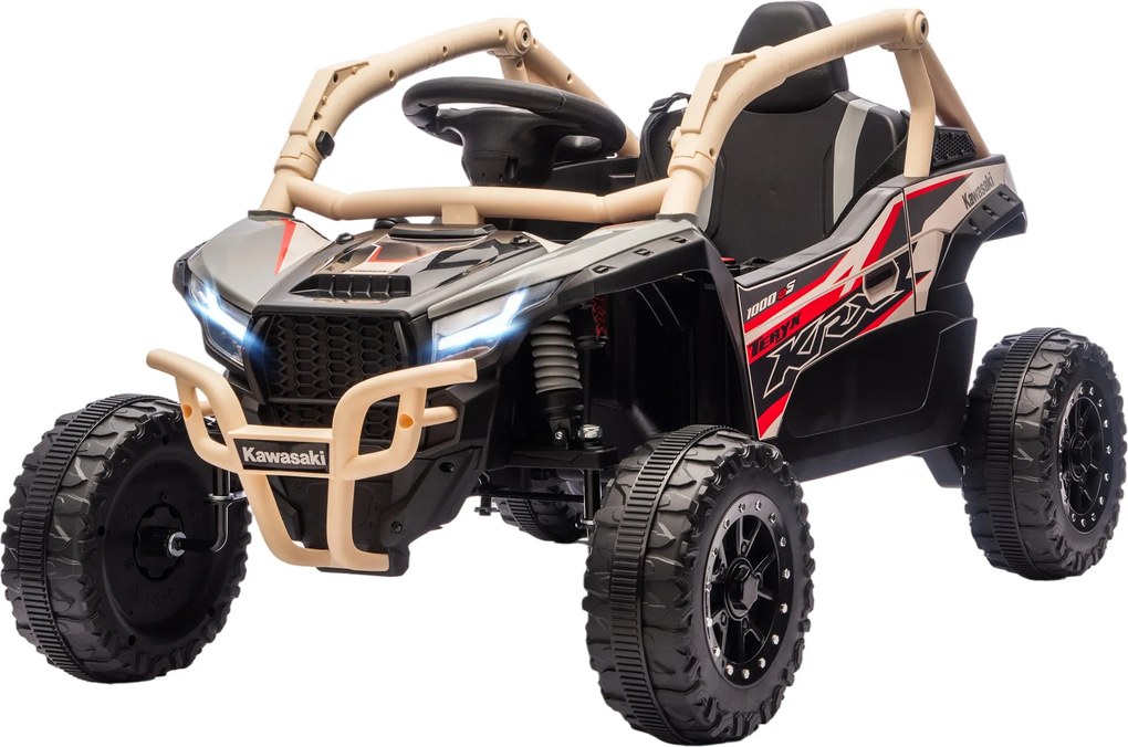 AIYAPLAY ATV Electric pentru Copii 3-8 Ani 12V cu Licență KAWASAKI, Motor Dublu, Telecomandă și Muzică, Galben | Aosom Romania