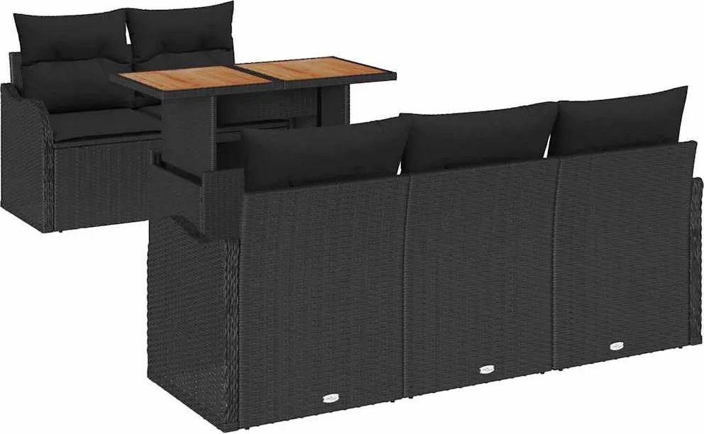 vidaXL Set de canapele pentru grădină cu pernă 6 pcs Negru poliratan