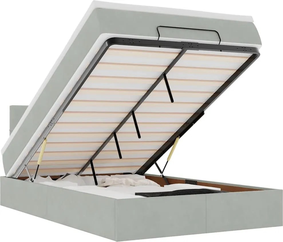 vidaXL Pat otoman cu saltea și LED-uri, gri deschis, 120x190cm catifea