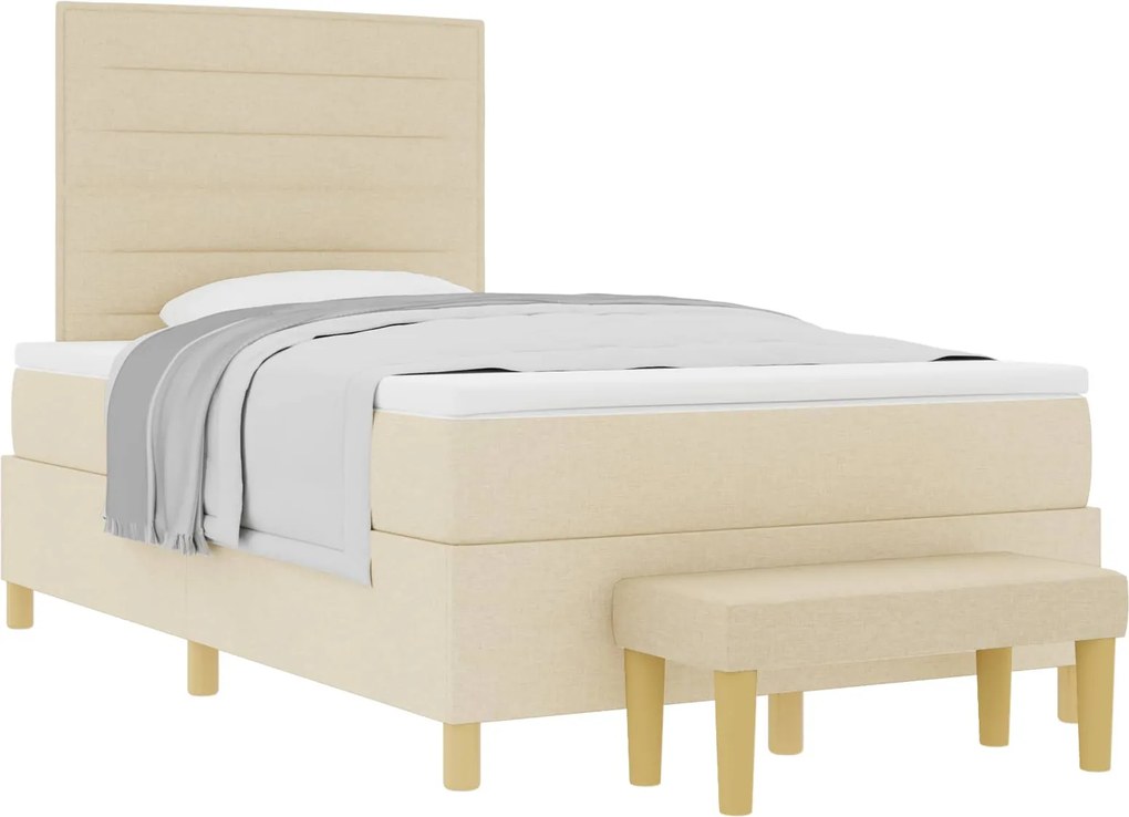 vidaXL Pat cu arcuri cu saltea cu headboard Crem 120 x 200 cm țesătură