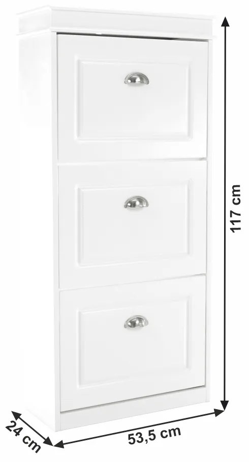 Pantofar, 3 compartimente, alb, mdf alb