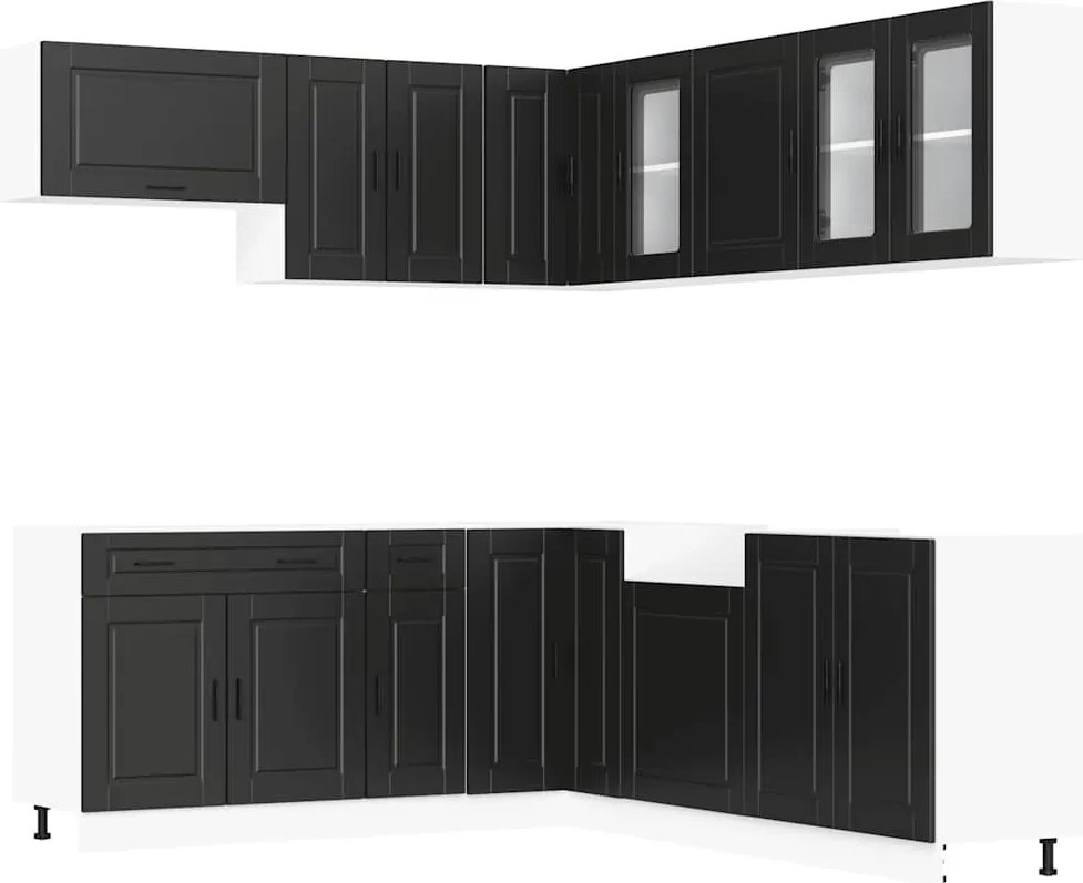 vidaXL Set dulap de bucătărie 11 piese „Porto” lemn negru prelucrat