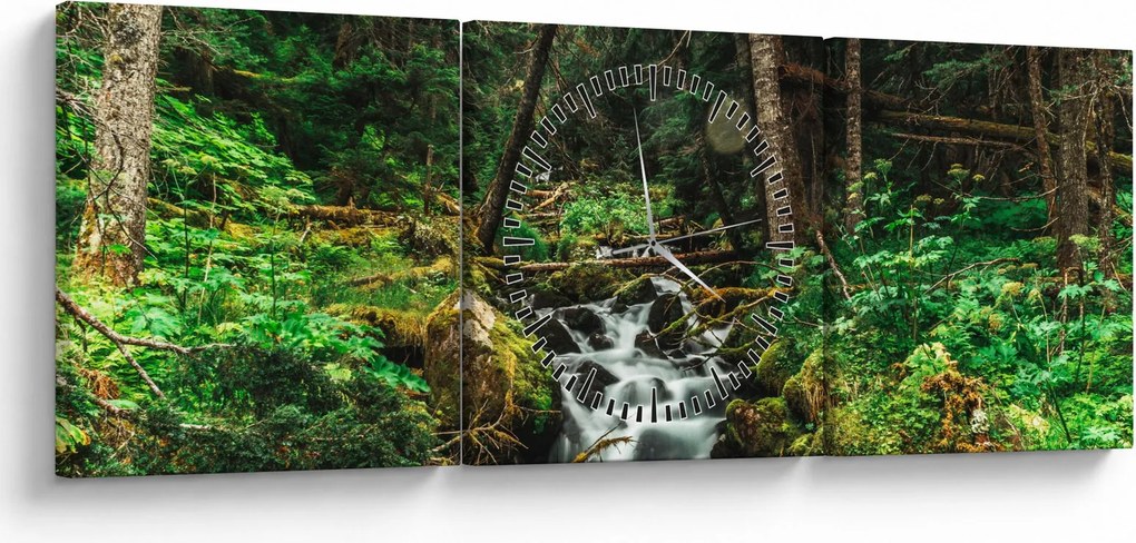 Tablou cu pârău în pădure (cu ceas) (90x30 cm)