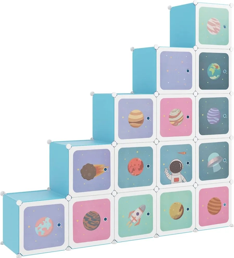 vidaXL Dulap de depozitare cub pentru copii, 15 cuburi, albastru, PP