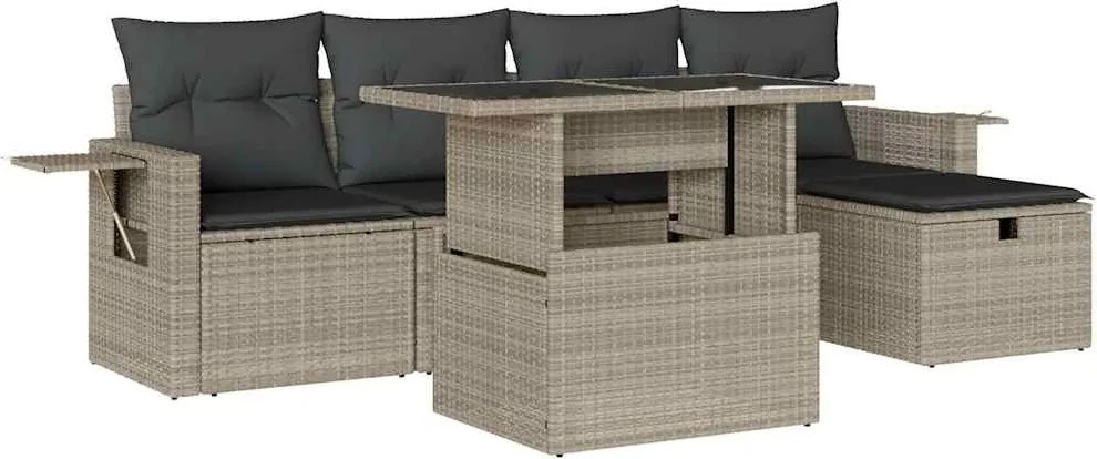 vidaXL Set canapele de grădină cu perne, 6 piese gri deschis poliratan