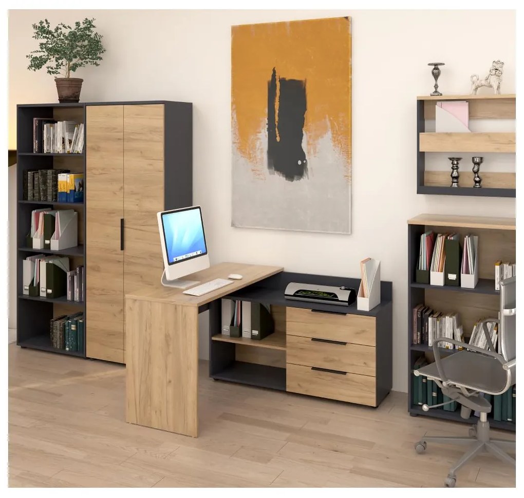 Masă PC de colț KloPăturăs 9 (grafit + stejar artisan) . 1116370
