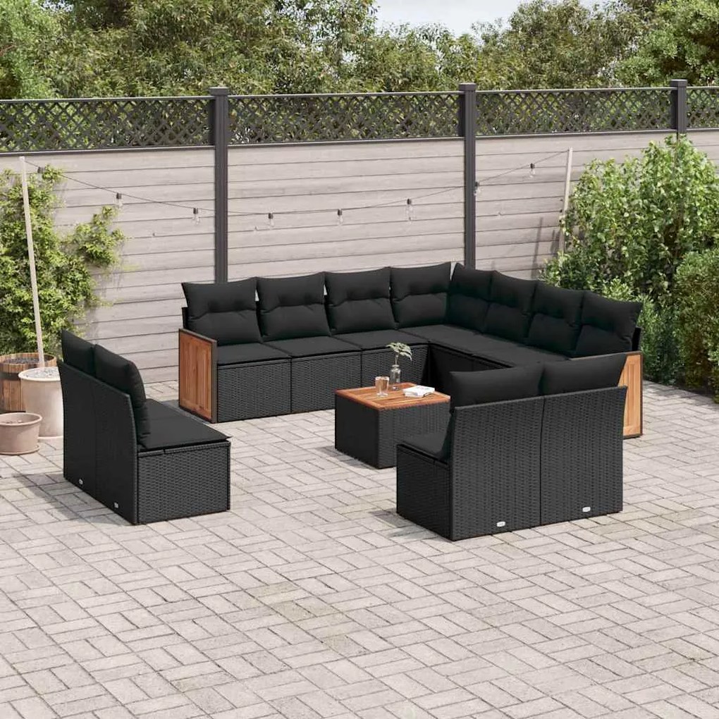 vidaXL Set canapele de grădină, 12 piese, cu perne, negru, poliratan