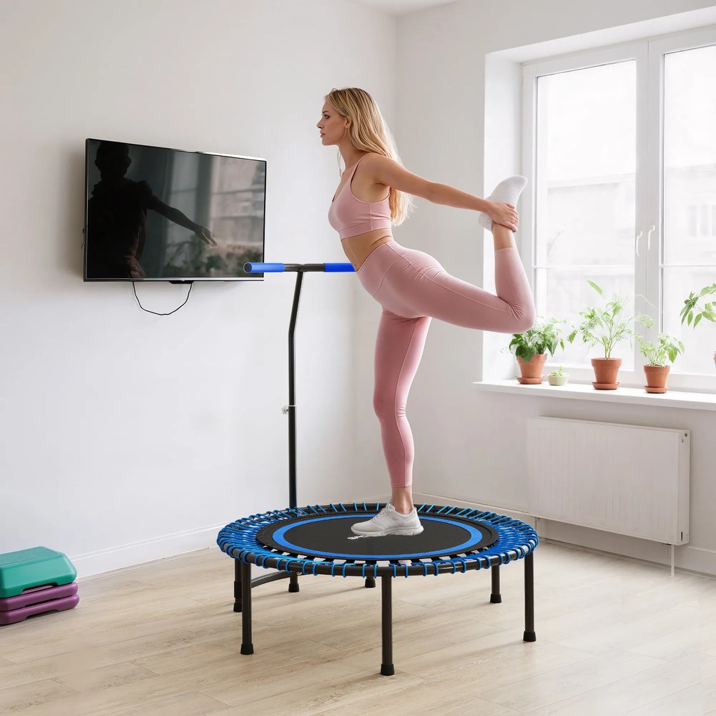 SPORTNOW Trambulină Fitness Ø114cm cu Mâner Reglabil 5 Poziții Capacitate 150kg Albastru | Aosom Romania