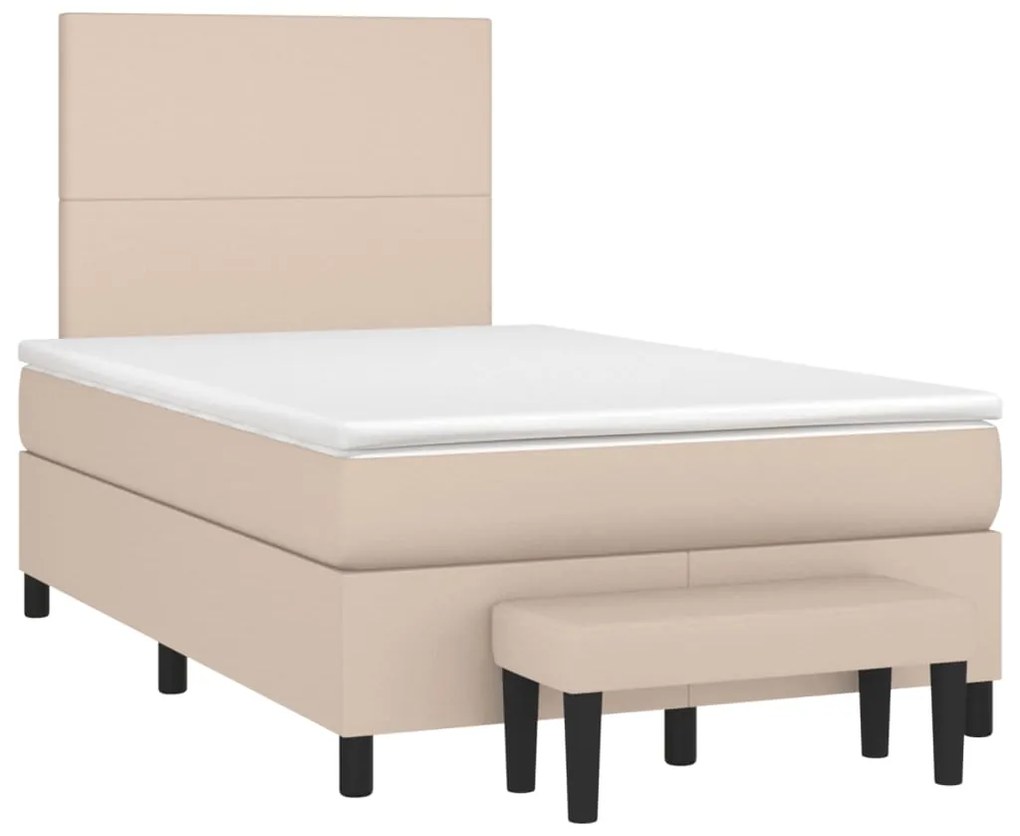 vidaXL Pat box spring cu saltea, cappuccino, 120x190cm piele ecologică