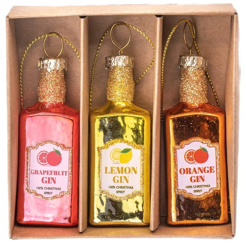 Ornamente de Crăciun lucrate manual 3 buc. din sticlă ø 3 cm Gin Bottle – Sass &amp; Belle