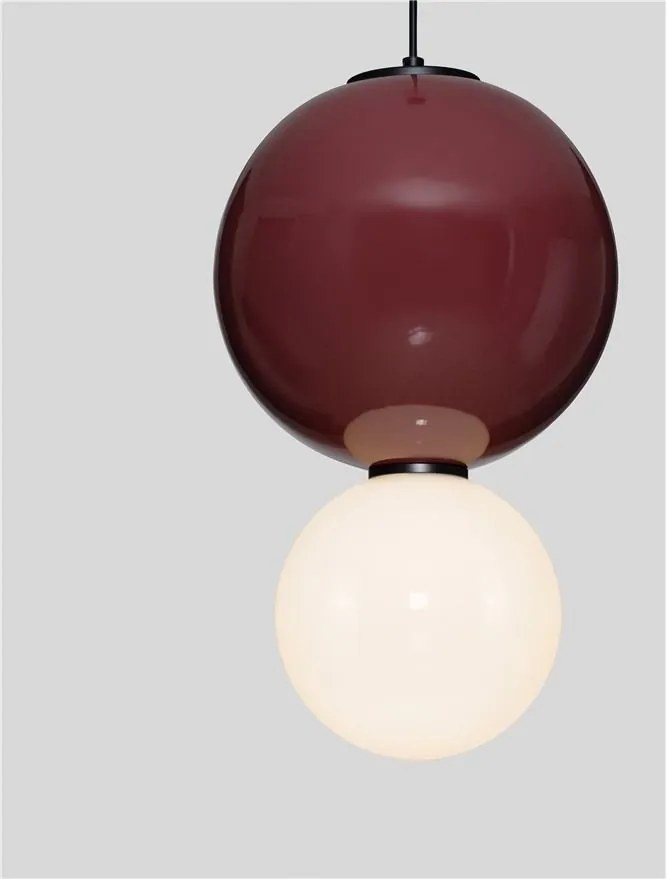 Pendul LED decorativ portelan bordeaux, sticla alb, NOESIS