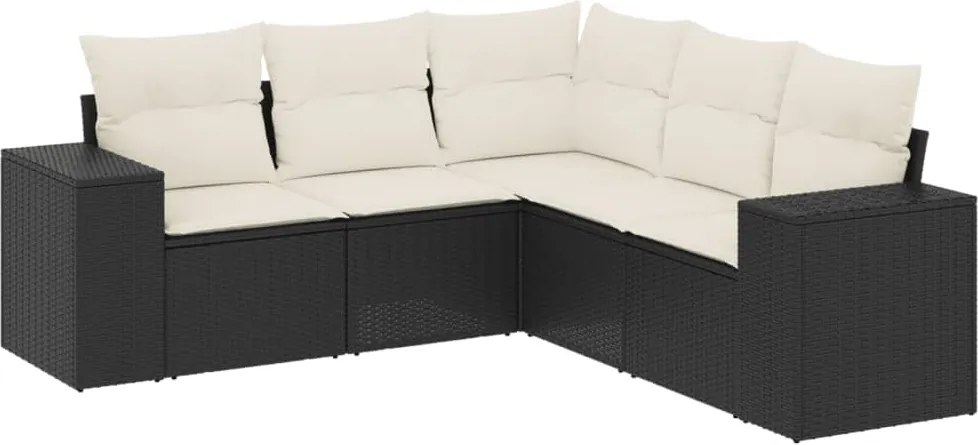 vidaXL Set mobilier de grădină cu perne, 5 piese, negru, poliratan