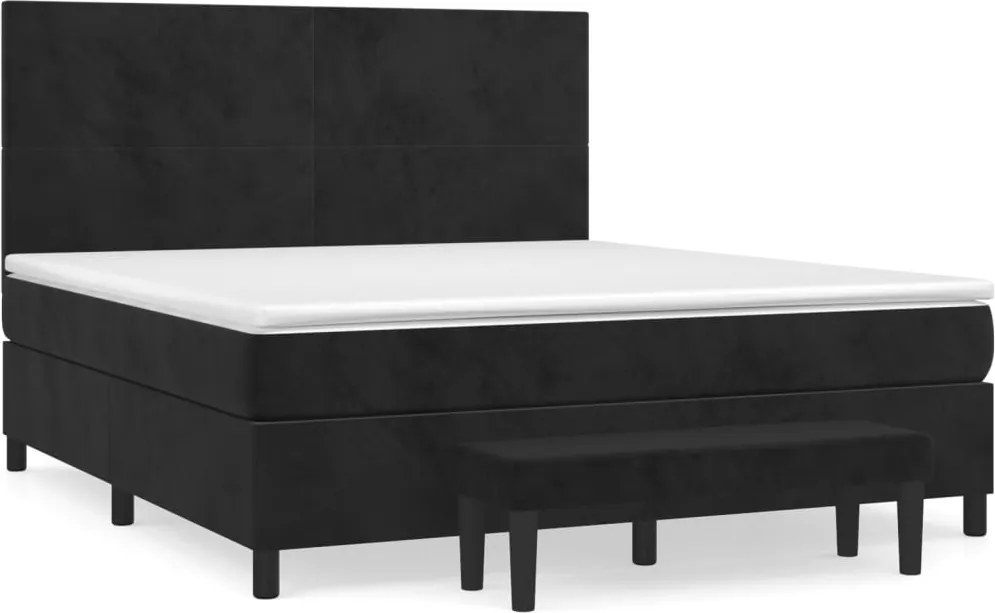 vidaXL Pat box spring cu saltea, negru, 180x200 cm, catifea