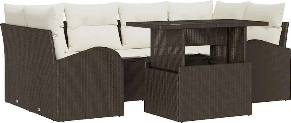 vidaXL Set de canapele pentru grădină cu pernă 7 pcs Maro Poli Rattan