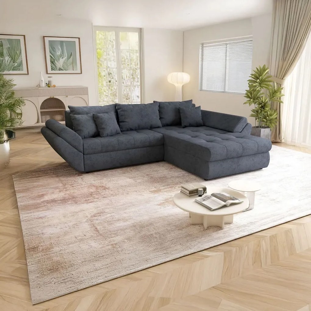 Colțar extensibil dumonde cu ladă de depozitare si sezut confortabil din spuma high-density, Loana Enjoy Antracit II 270x185 cm