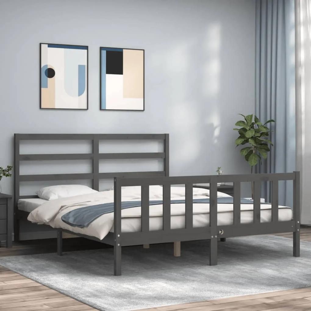 3191913 vidaXL Cadru de pat cu tăblie, gri, king size, lemn masiv