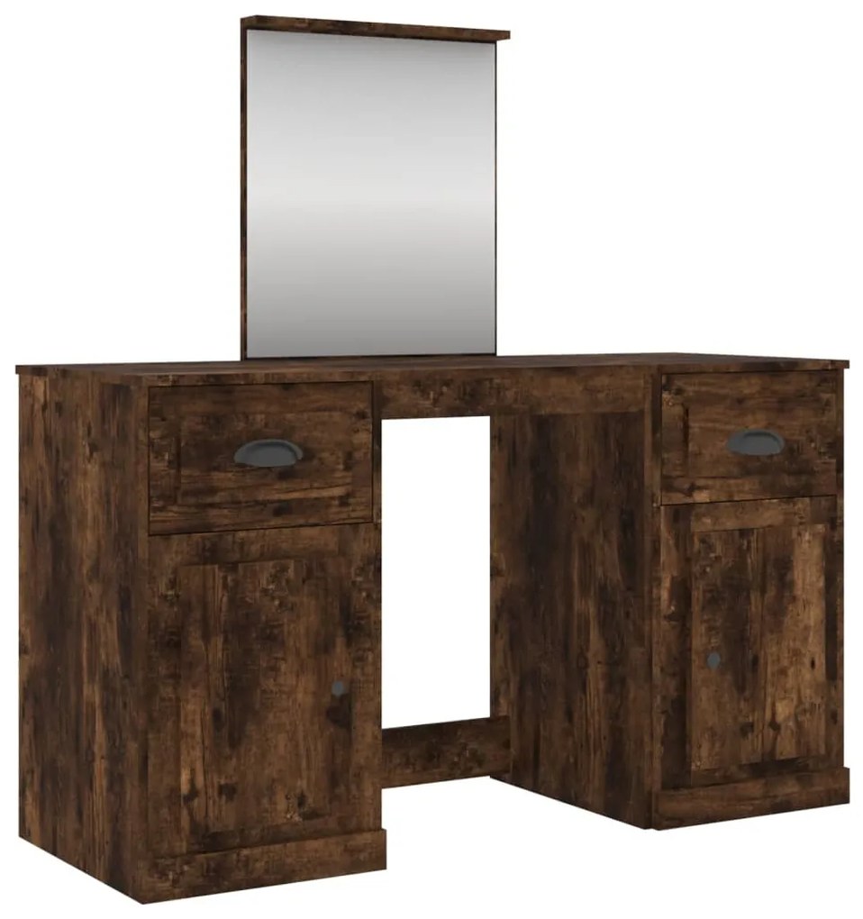vidaXL Masă de toaletă cu oglindă, stejar afumat, 130x50x132,5 cm