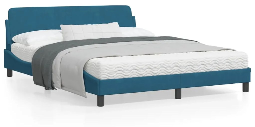 373216 vidaXL Cadru de pat cu tăblie, albastru, 160x200 cm, catifea