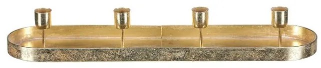 Sfeșnic metalic pentru 4 lumânări conice, oval,auriu, 43 x 10 x 6 cm