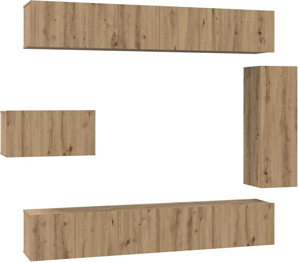vidaXL Set comodă TV Pe perete 8 pcs Stejar Artizanal Lemn compozit