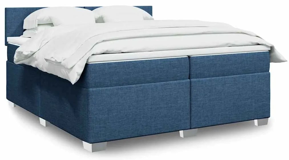 vidaXL Pat box spring cu saltea, albastru, 200x200 cm, textil