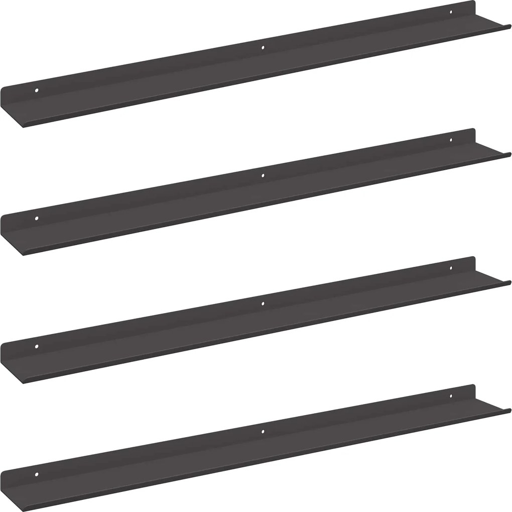 vidaXL Raft suspendat Pe perete 4 pcs Negru 80 x 9 x 2,5 cm Oțel