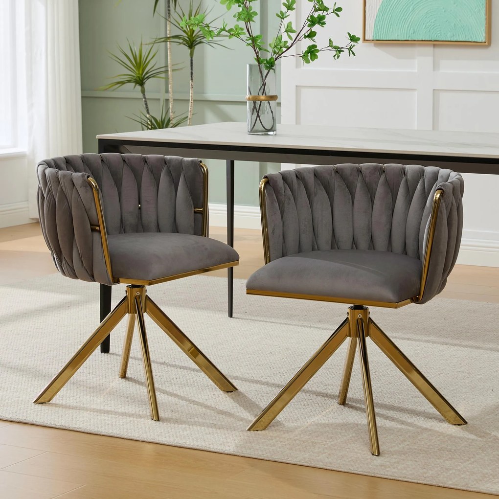 Set de 2 scaune pivotante din catifea, Gri | Aosom Romania