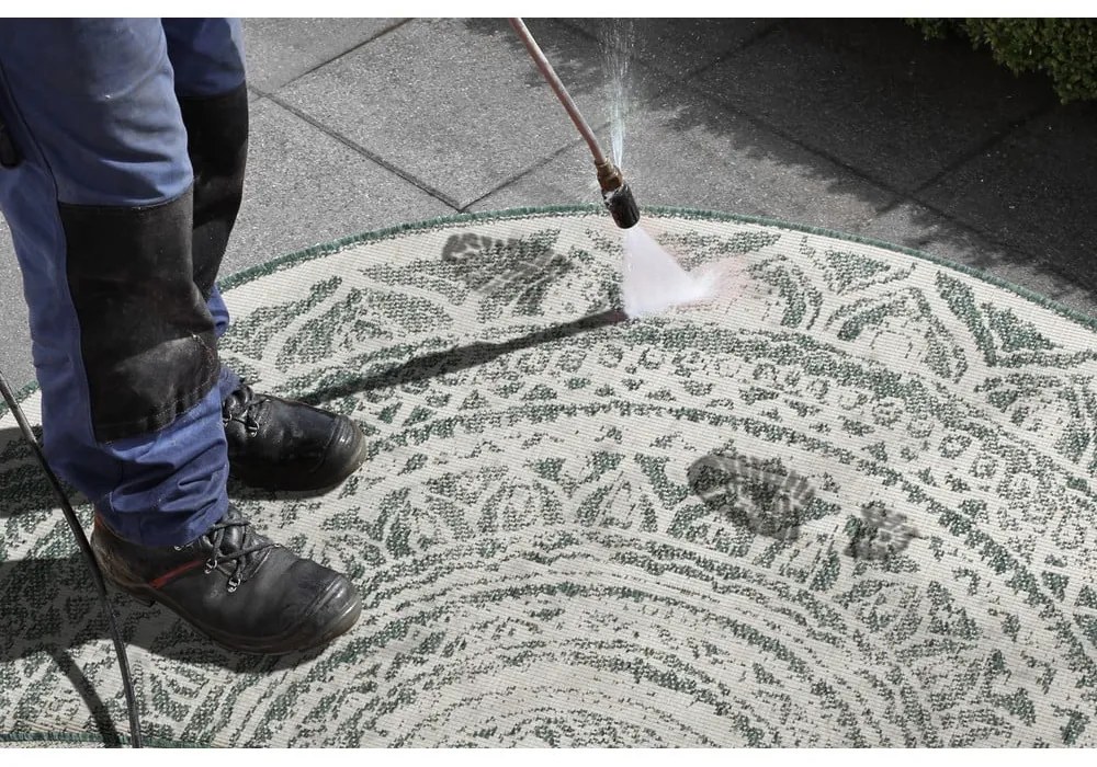 Covor adecvat pentru exterior NORTHRUGS Siruma, ø 140 cm, verde-crem