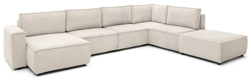 Colțar crem cu tapițerie din catifea reiată (cu colț pe partea dreaptă/în formă de "U") Nihad modular – Bobochic Paris