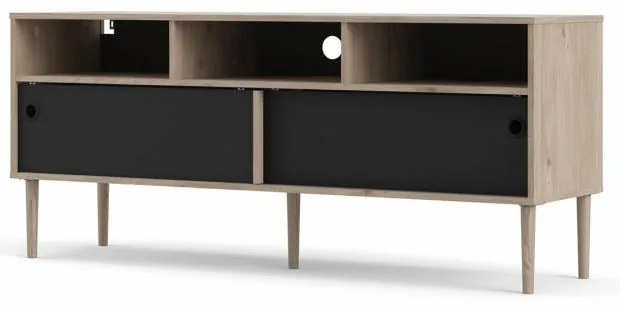 Comoda TV neagra cu decor de stejar Jackson Hickory, ELISEO