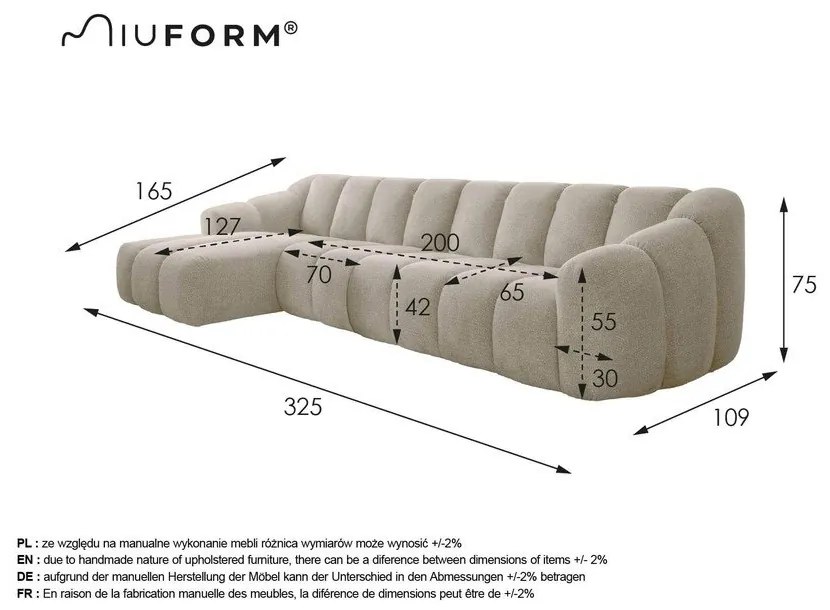 Colțar gri (cu colț pe partea stângă/cu șezlong) Shell – Miuform