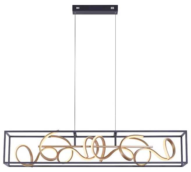 Lampă suspendată de design neagră cu auriu, reglabilă cu dimmer, incluzând LED - Krisscross Cage