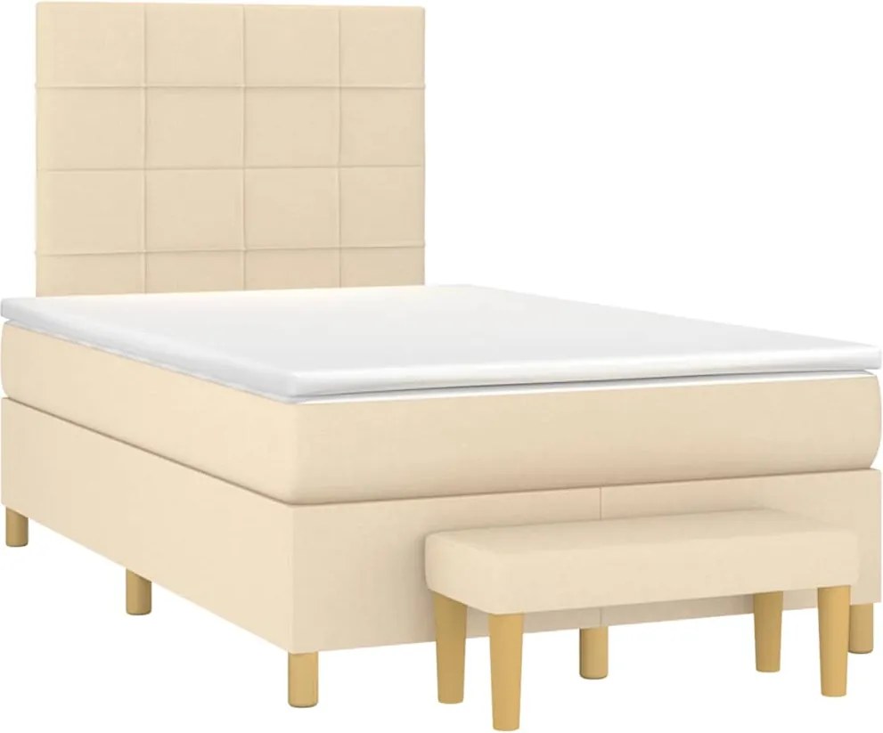 vidaXL Pat continental cu saltea, crem, 120x190 cm, textil