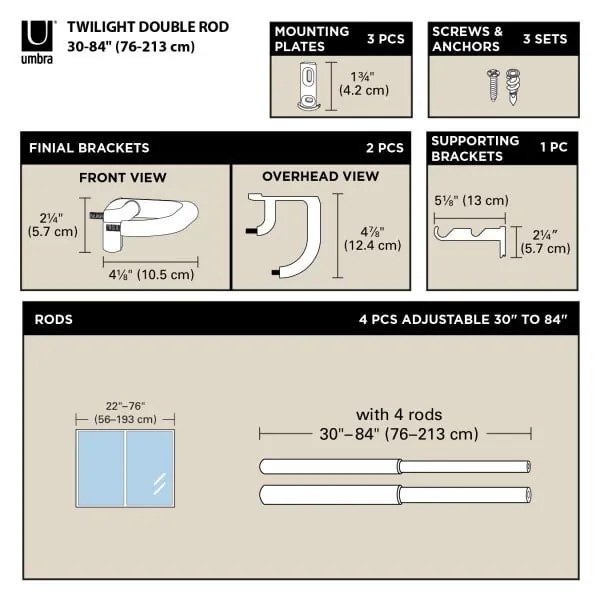 Galerie de perdea 76 - 213 cm extensibilă/dublă din oțel Twilight – Umbra