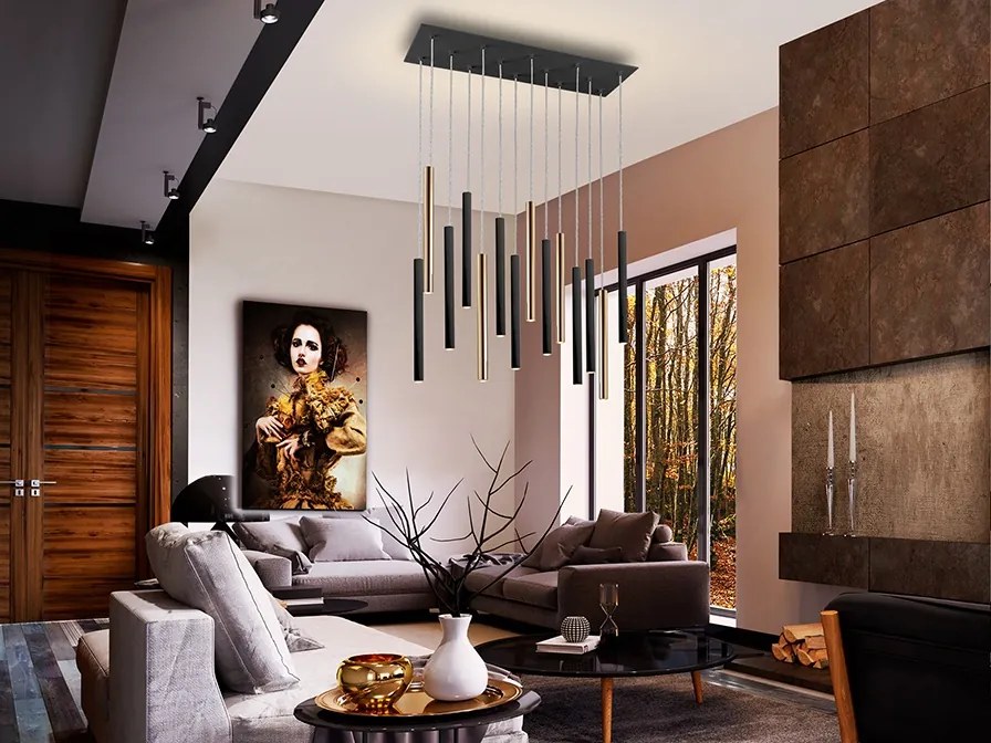 Lustra LED dimabila cu telecomanda design modern Varas negru/auriu SV-373425D