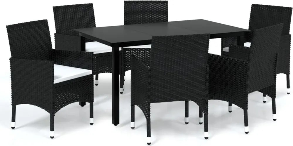 vidaXL Set mobilier de grădină cu perne, 7 piese, negru, poliratan