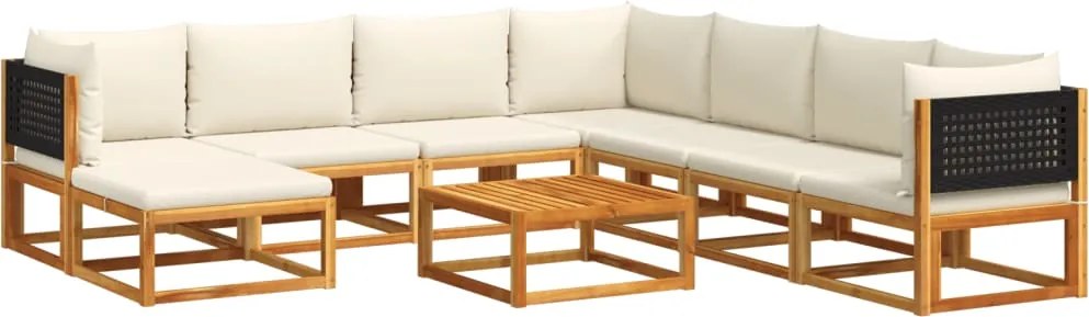 vidaXL Set canapele de grădină cu 9 piese și perne, lemn de salcâm și ratan